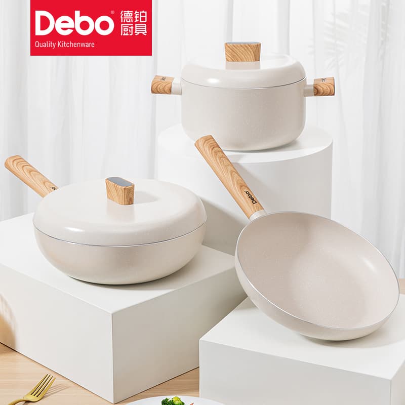 Debo Premium 3003 Aluminum Alloy Cookware Set Non-Stick Pot Home Kitchen Cookware Soup Pot Frying Pan Wok 3-Piece Set