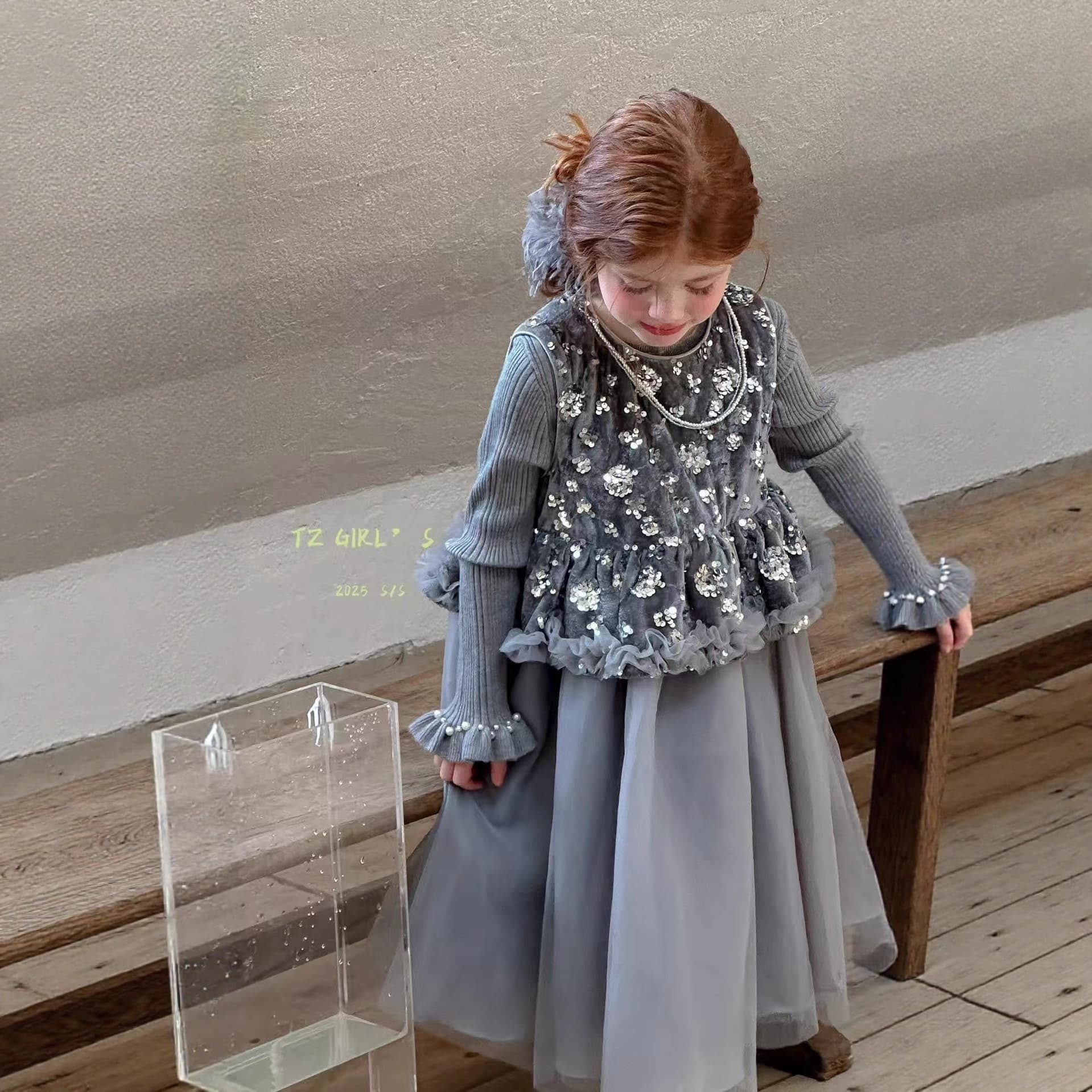 Girls Princess Dress 2025 Autumn Winter New Children Toddler Fleece Lined Vest Dress Sequins Velvet Dress Gown