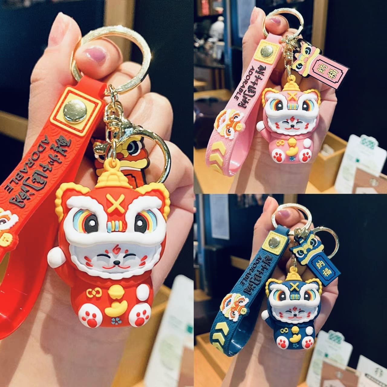 New Cartoon Chinese-style Lion Dance Lucky Cat Keychain Car Keychain Bag Pendant Holiday Gift Wholesale