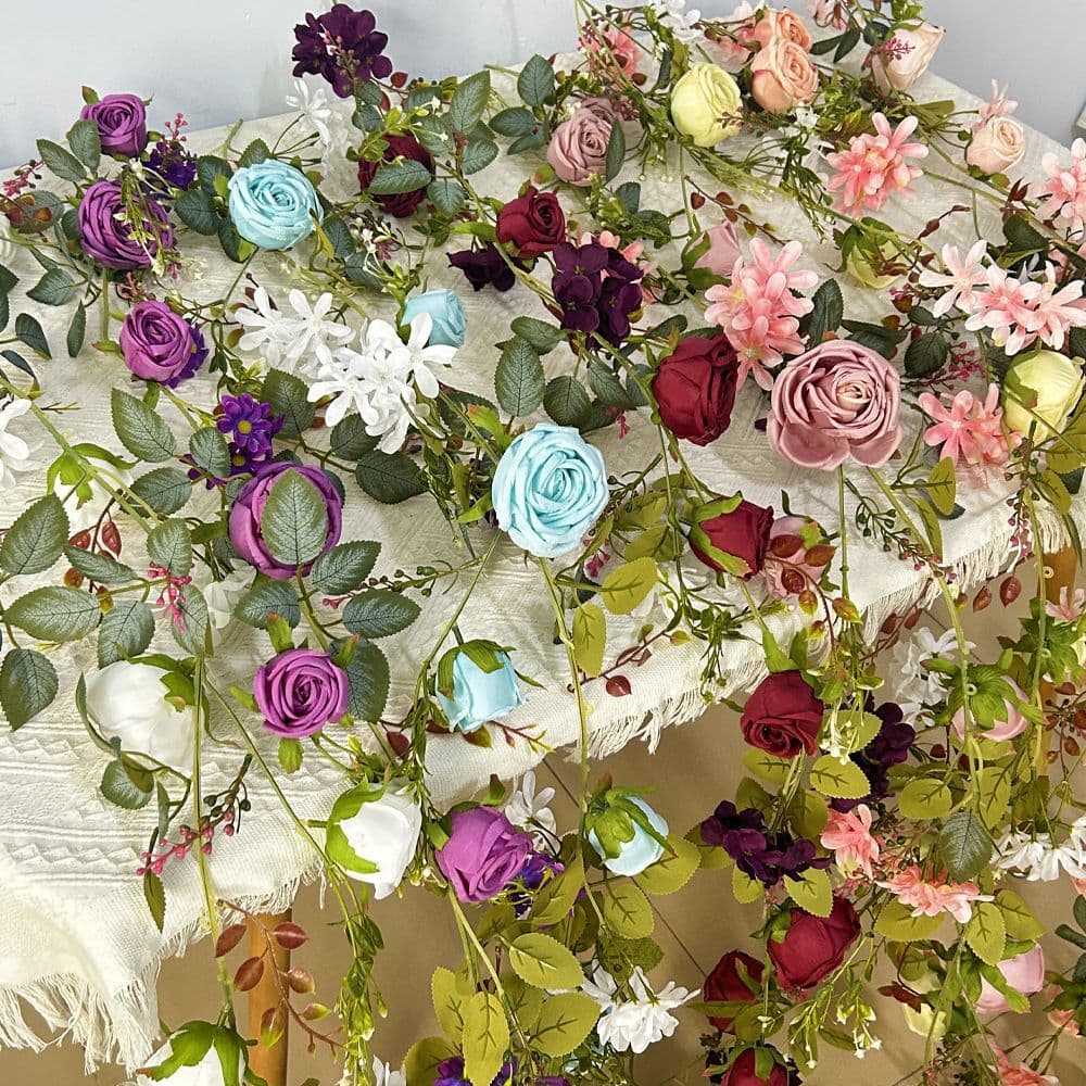 Simulated rose rattan decorative wall hanging twining flower vine eucalyptus vine high simulation rose rattan wedding arrangement