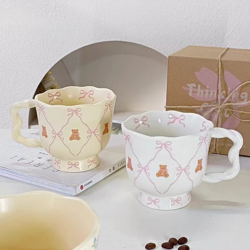 Creative antique household water cup tea cup teddy bear cup office cute lady goblet cartoon breakfast cup