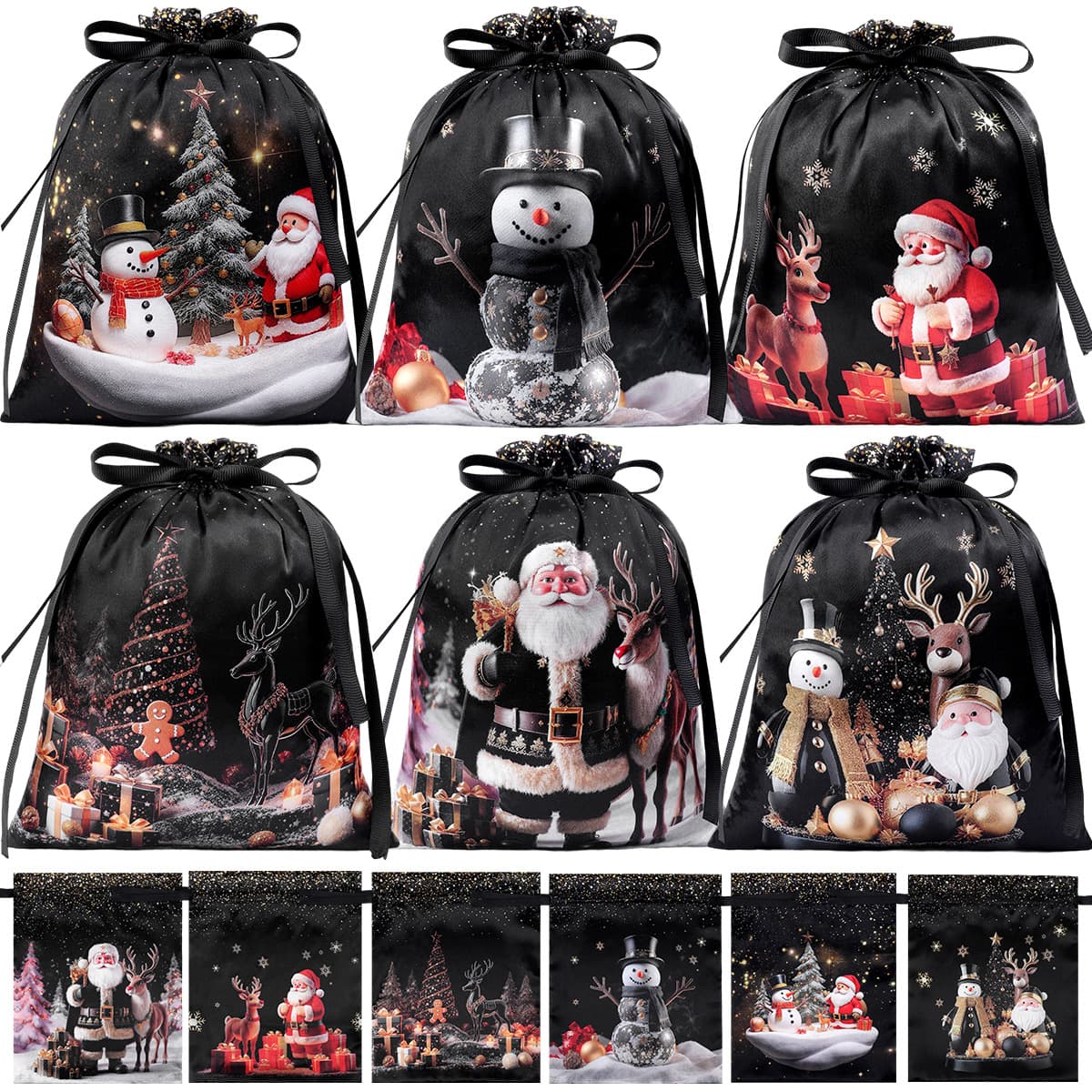 Christmas candy custom bags, cross-border satin fabric double drawstring storage bags, drawstring Christmas gift bags, wholesale.