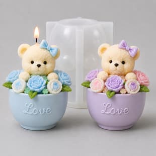 Mini Rose Bear Scented Candle Silicone Mold, Plaster Resin Casting DIY Craft Mold, Wholesale Stock
