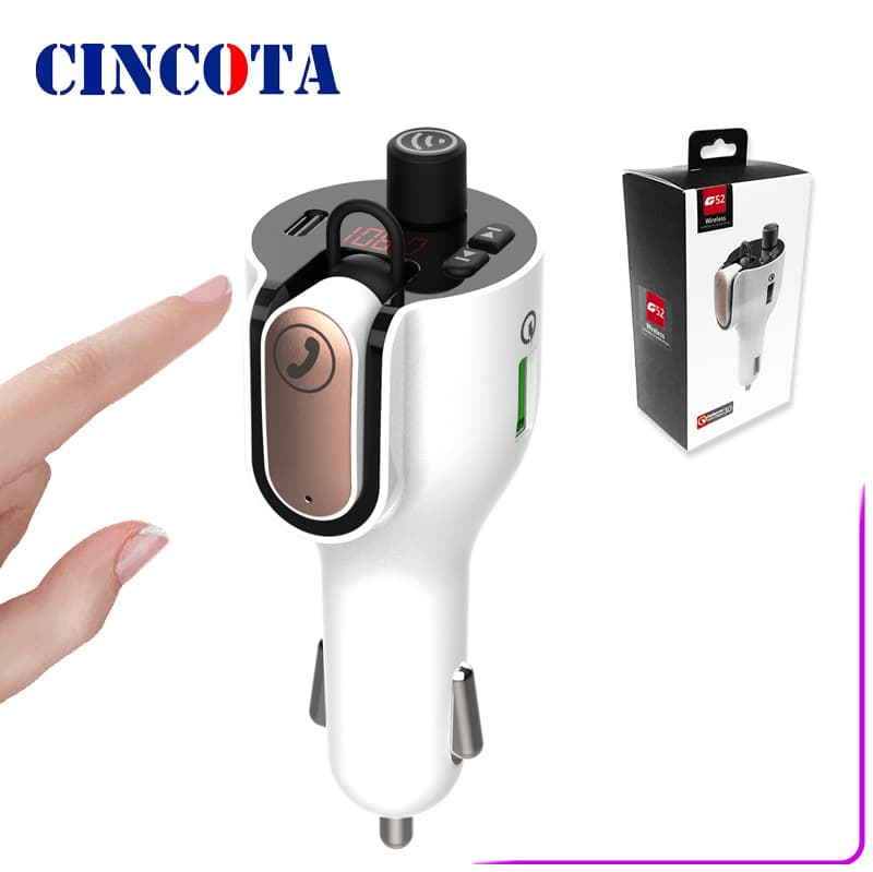 [Private calls + fast charging] G52 new car Bluetooth headset QC3.0 + PD protocol FM transmitter wholesale