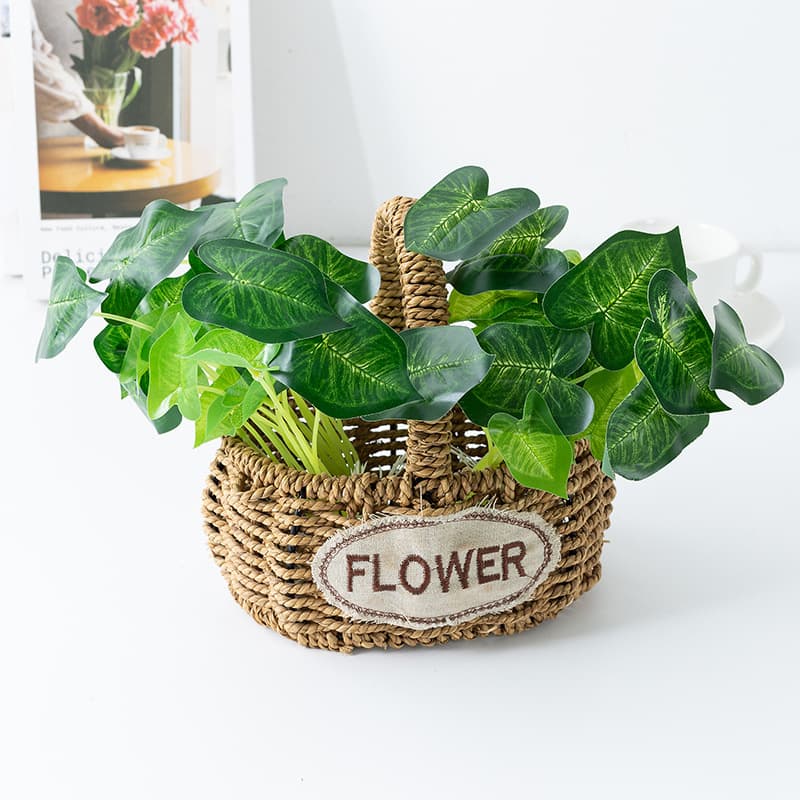 Simulated Green Plants with Root Hydroponic Glued Indoor Decoration Scenery Aquarium Landscaping Fake Flower Leaves Alocasia Leaf