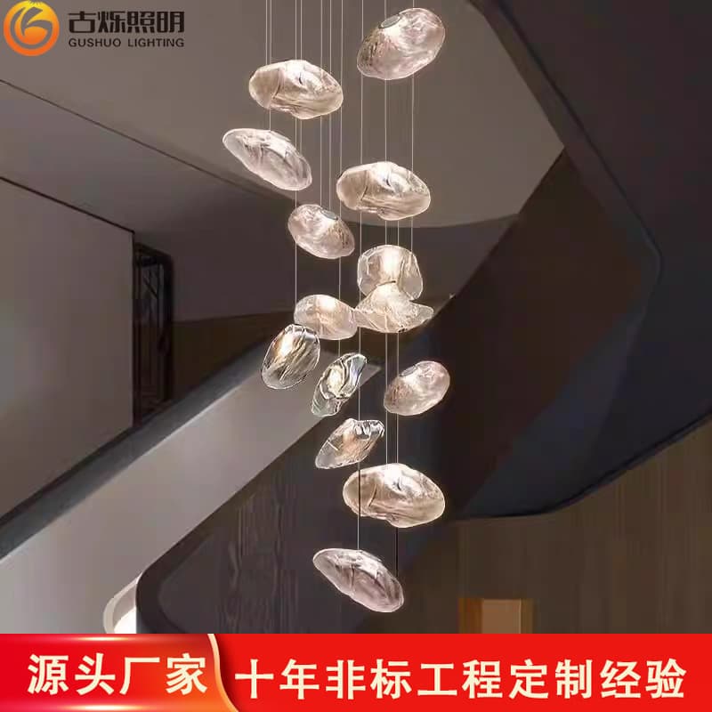 Luxury hotel decoration: crystal chandelier, villa ceiling light, showroom duplex staircase, art cloud glass lighting fixtures