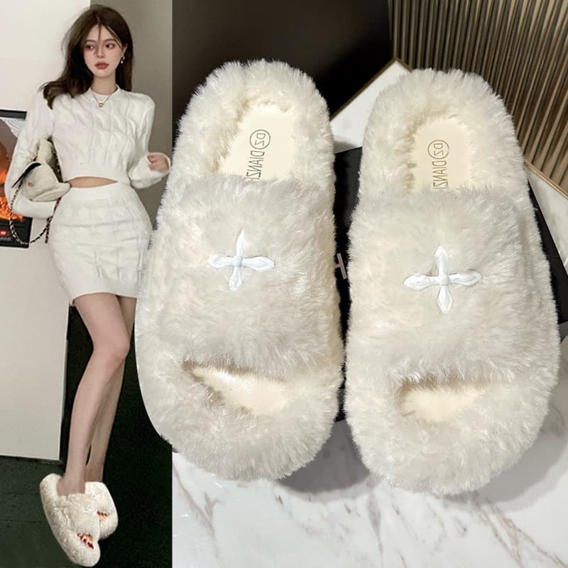 Women's Fuzzy Slippers, Spring/Autumn, 5 New Styles, Internet Celebrity, Ins Trendy, Summer Thick Sole Cotton Slippers, Lazy Shoes
