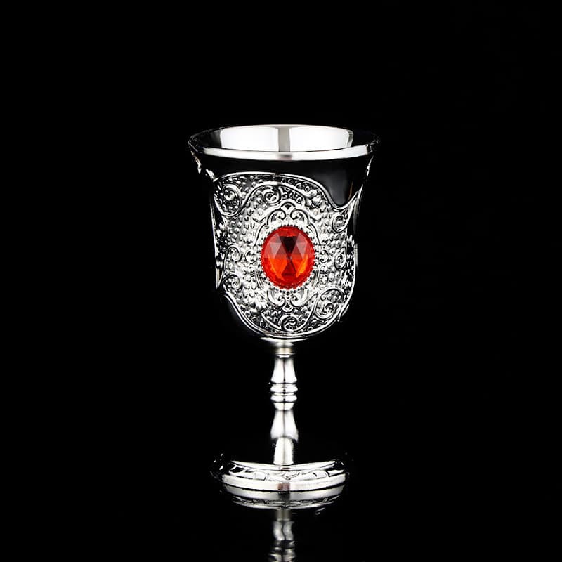 European Ruby Stemmed Wine Glass Creative Vintage High-End Home Restaurant Hotel Decorative Metal Liquor Glass Wholesale