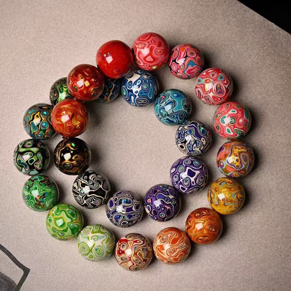 Factory direct sales intangible cultural heritage 12mm Opal Chinese style Duobao large lacquer beads loose beads live supply hand string lacquerware