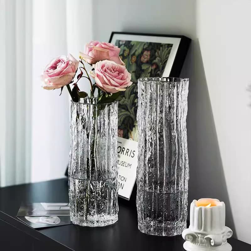 Vase Decoration for Living Room, Thickened Clear Glass, Luxury High-End Creative Hydroponic Bamboo and Fresh Flowers