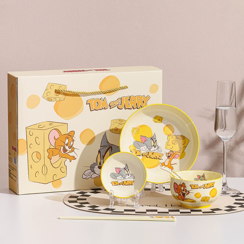Official Tom and Jerry Single-Person Dining Set - Bowl, Plate, Ceramic Rice Bowl, Cute Cartoon Design, High Appearance