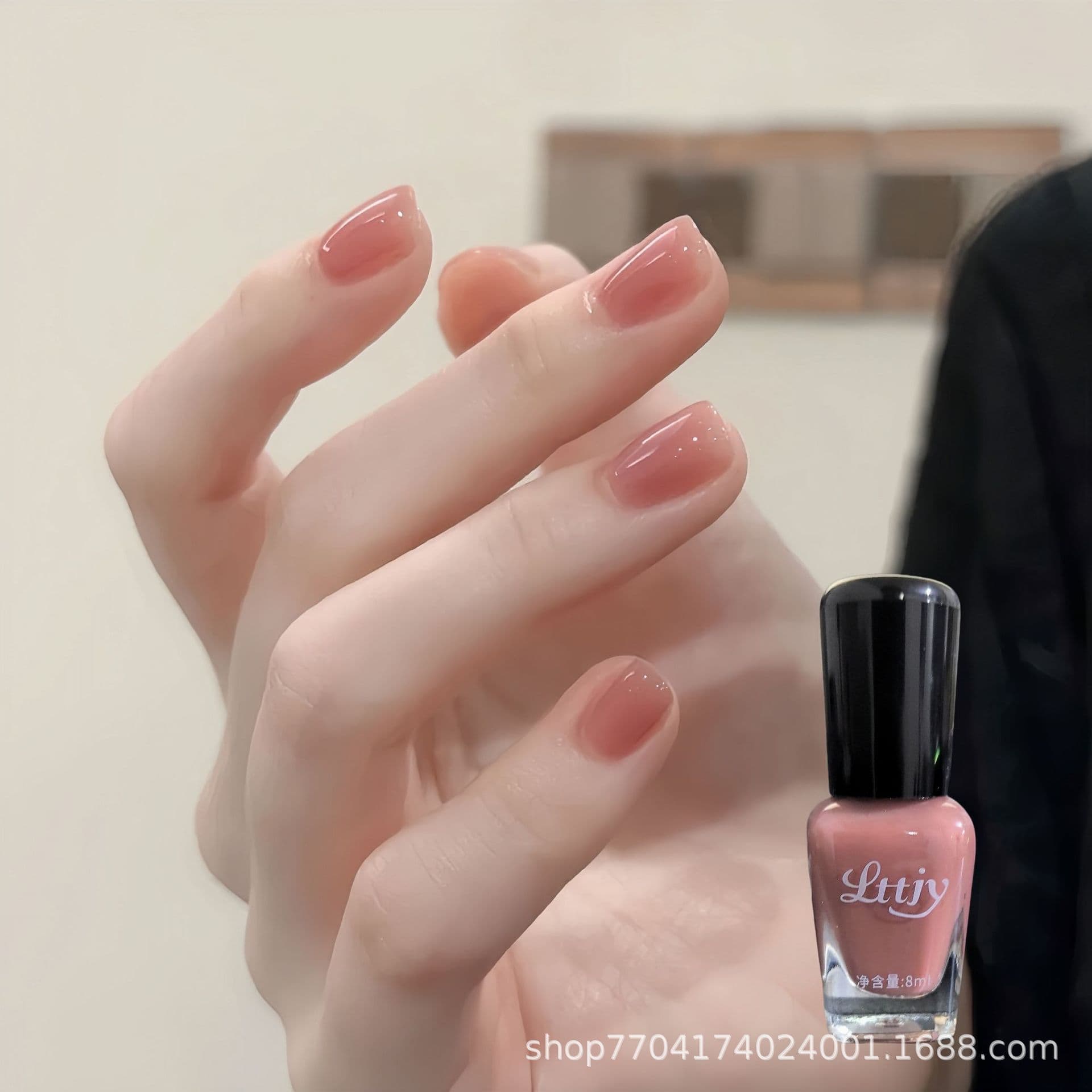 Classic nude color whitening nail polish, no bake, quick drying, non-fading, oily, versatile student nail polish, peach pink ice transparent series