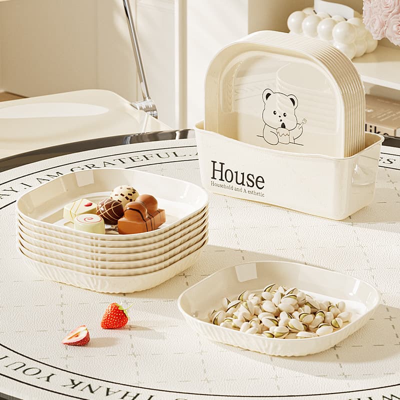 Cream Style Cartoon Bear Bone Plate, Household Table Trash Plate, Cute Plastic Storage Small Plate