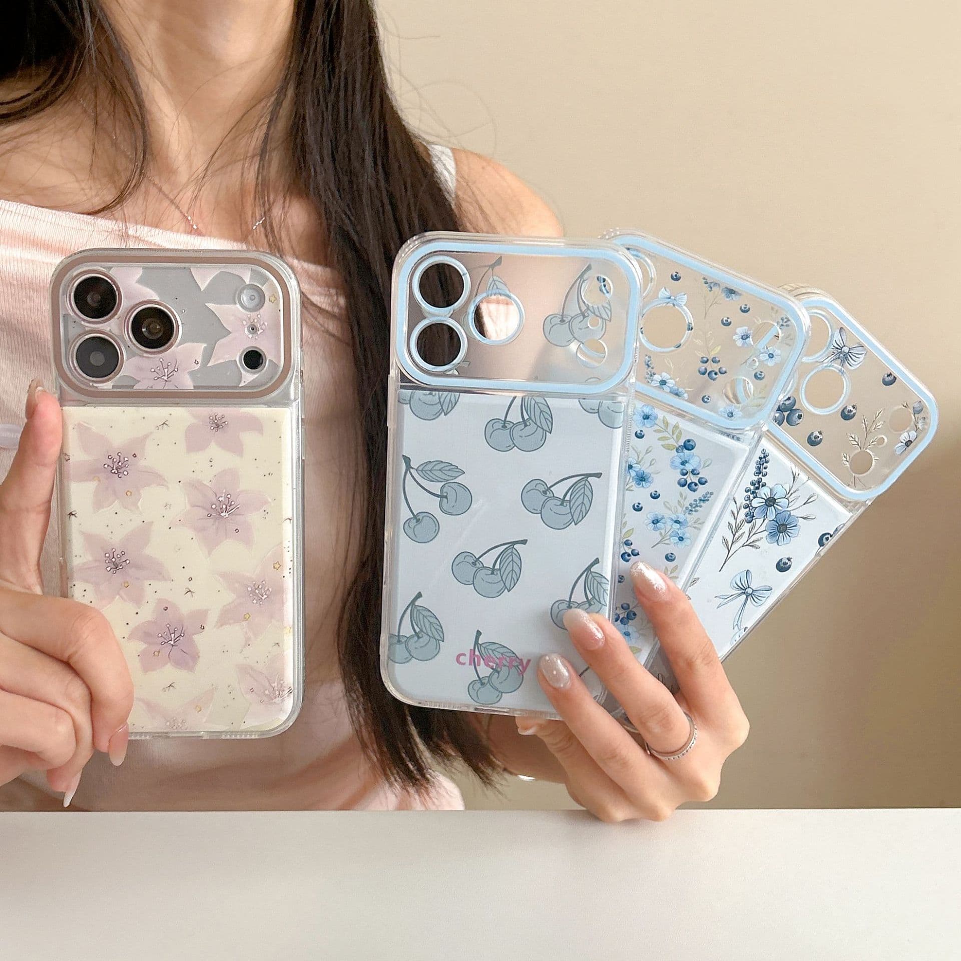 Elegant blue flowers phone case for iPhone 17 Pro Max/16/11/12/13/14/15, women's lily design