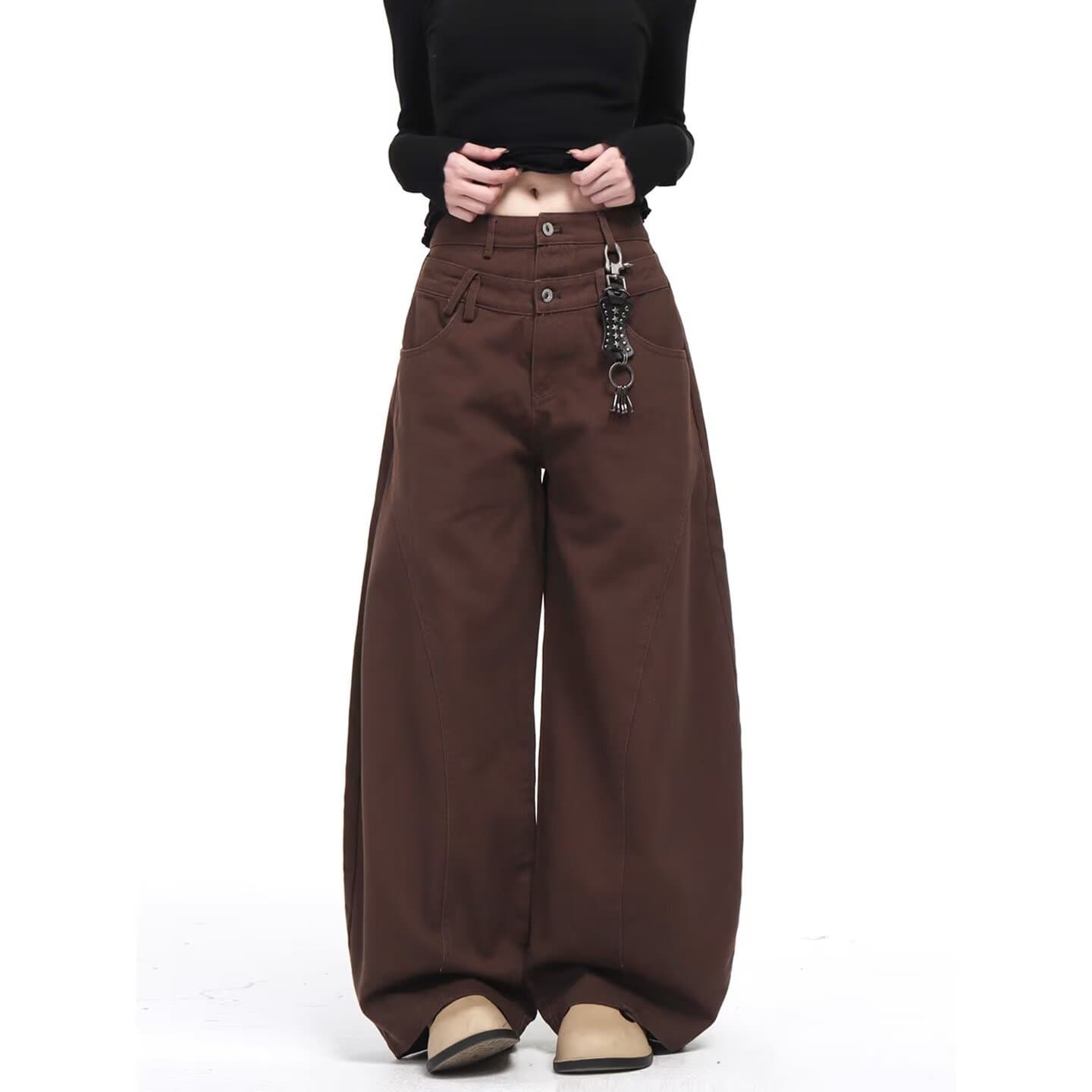 American Streetwear Deconstructed Spliced Curved Blade Pants Unisex Versatile Casual Wide-Leg Couple's Niche Burgundy Cargo Pants