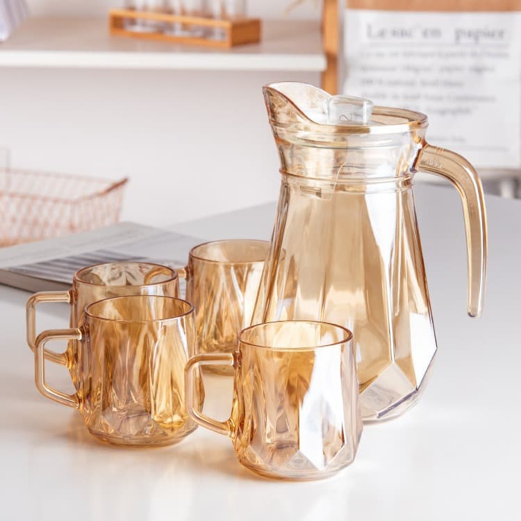 Levesi Diamond Water Set 5-Piece, Glass Waterware Cold Water Pitcher Set, Event Gift ZSSJ/L1