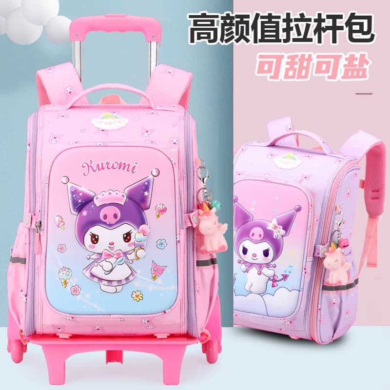 New Trendy Elementary School Student Trolley Backpack for Girls, 6-Wheel Stair-Climbing, Cartoon Princess Style, Cross-Border Trade