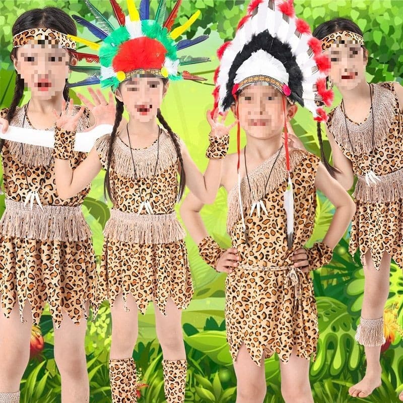 African Drum Children's Performance Costume, Indian Native Costume, Kindergarten Primitive Hunter Performance Costume, Savage Clothing
