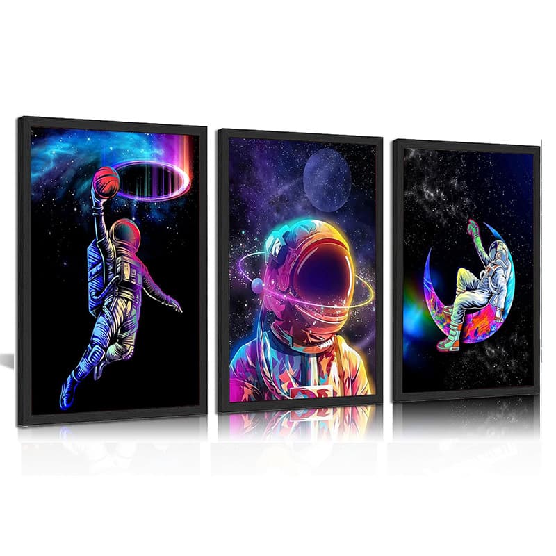 Set of 3 Cool Boys Space Astronaut Canvas Wall Art Funny Fantasy Astros Basketball Poster Prints