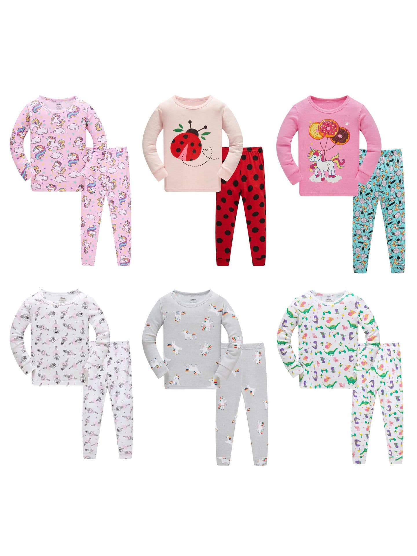 Girls Long Sleeve Ribbed Cotton Pyjama Set Children's Sleepwear Home Clothes Air Conditioning Suit Comfortable Breathable Summer