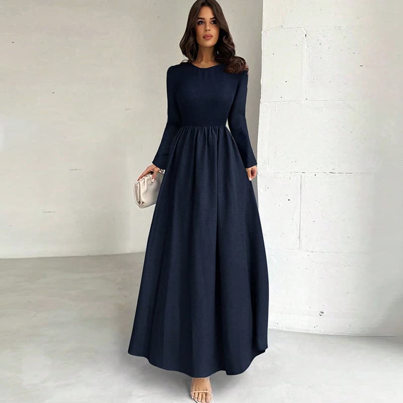 Cross-border 2025 Autumn New Independent Station French Style Long-sleeve Fitted A-line Maxi Dress
