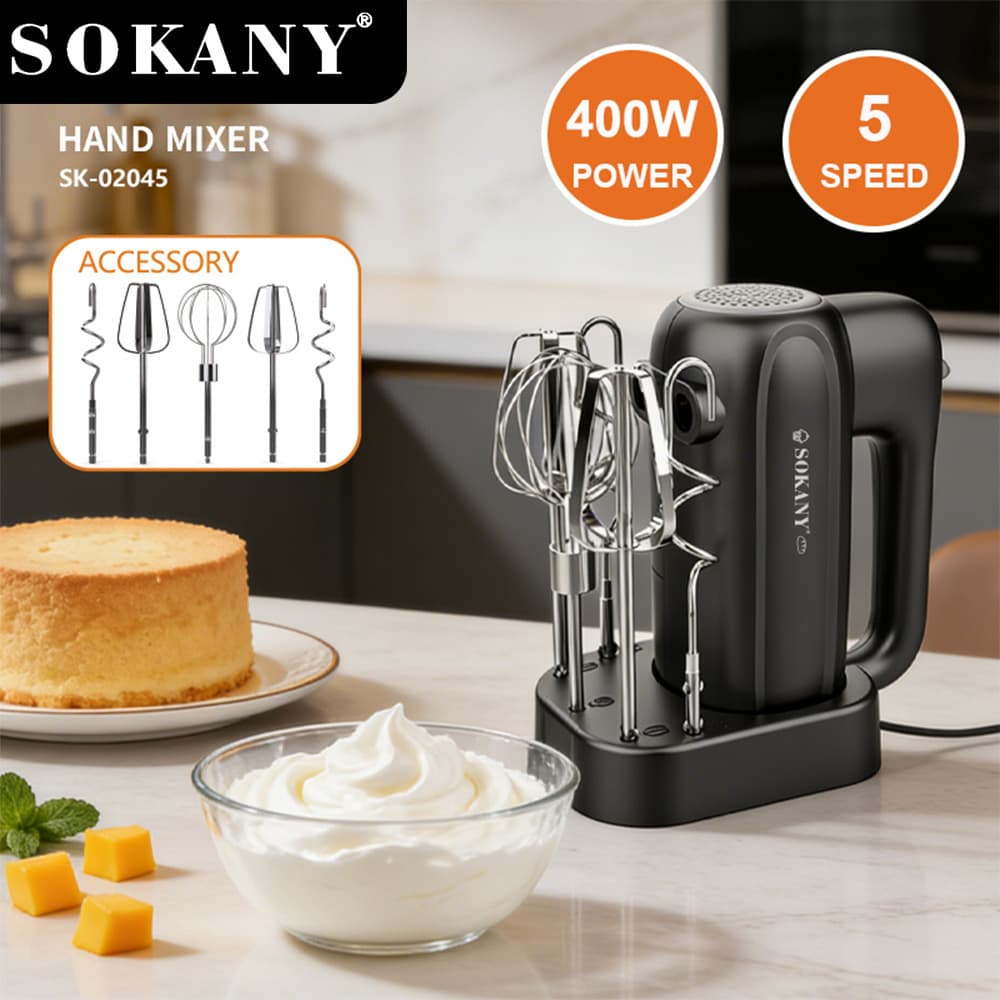 sokany Cross-Border EU Standard Egg Beater Home 5-Speed Electric 5-in-1 Handheld Cream and Dough Mixer