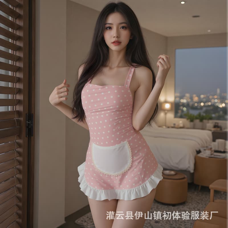 Three o'clock in the night sexy lingerie milky little chef powder pure lust style halter neck apron maid maid uniform temptation set