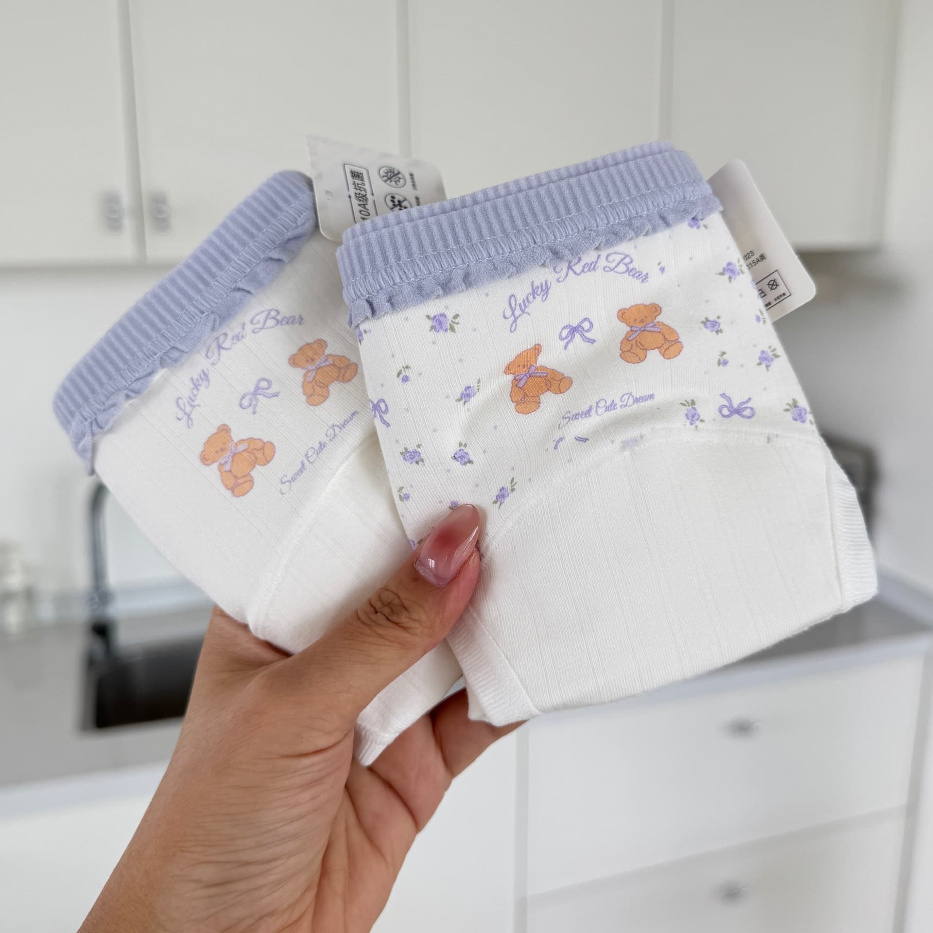 "Flower Bear" ins style A baby cotton pure cotton crotch 10A antibacterial extended crotch underwear women's breathable girl's pants