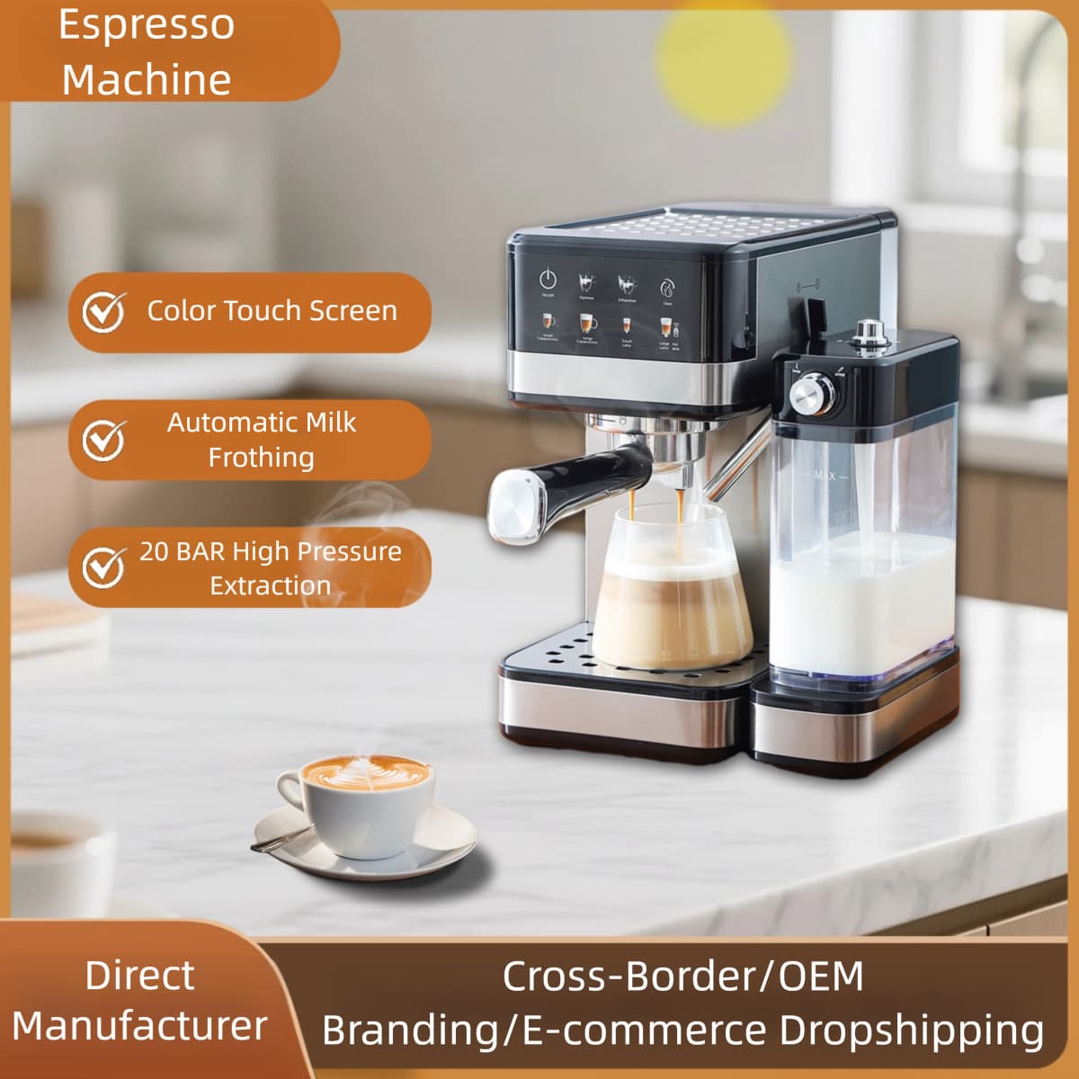 Cross-border Italian Coffee Machine Home Automatic Touch Screen Smart Coffee Machine High Pressure Extraction
