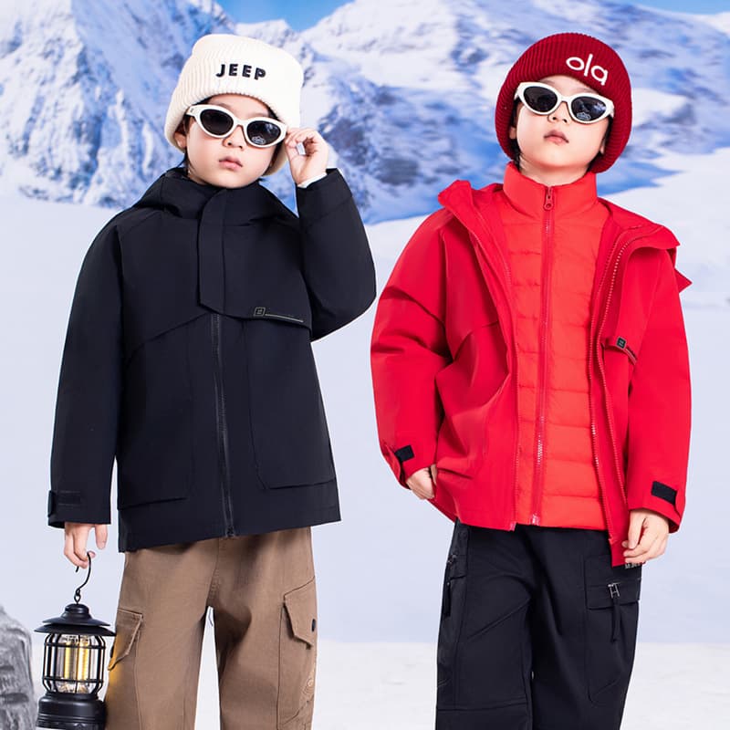 Children's 3-in-1 Outdoor Hiking Jacket, Windproof and Waterproof, Down Jacket for Medium and Large Children, Fleece Jacket for Boys