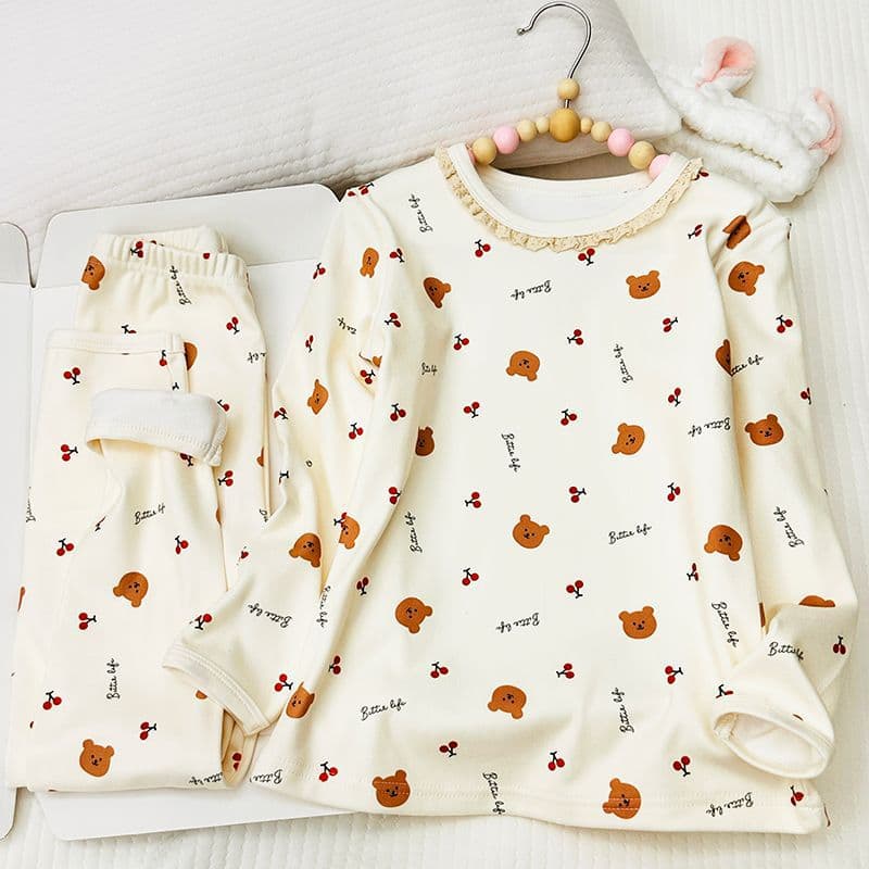 Kids Thermal Underwear Set German Velvet Thickened Baby Girls Warm Base Layer Set Casual Pullover Girls Set