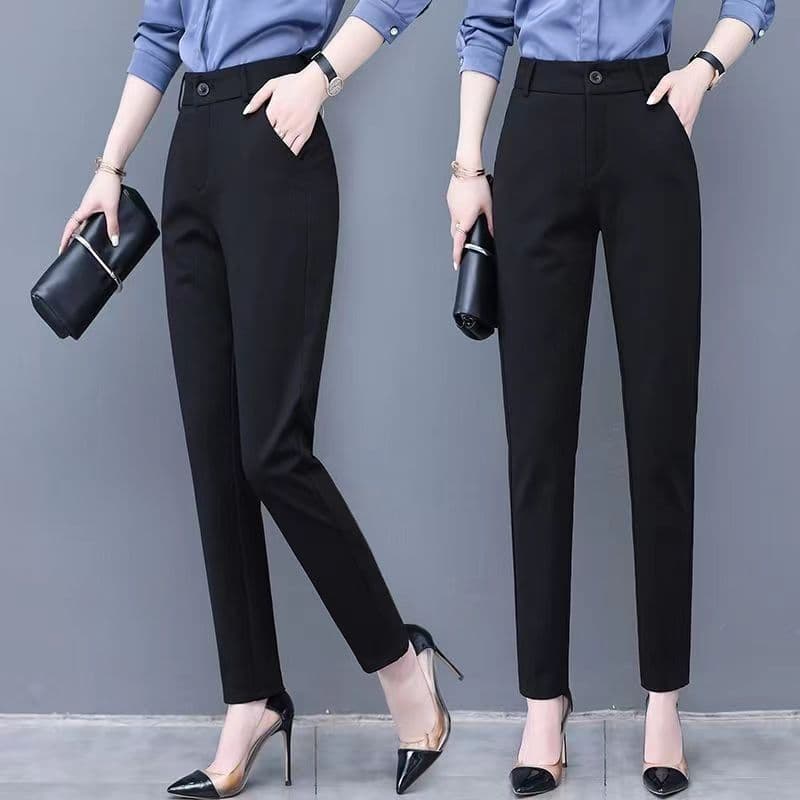 Women's Suit Trousers, Work Pants, Summer Thin High-Waist Straight-Leg Pants, Spring/Autumn Workwear, Professional Pants, Black