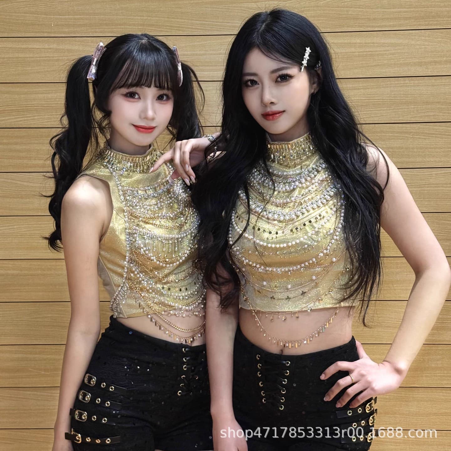 IVE Zhang Yuanying girl group singer's same performance costume BlingBling chain high-end golden heavy industry stage costume