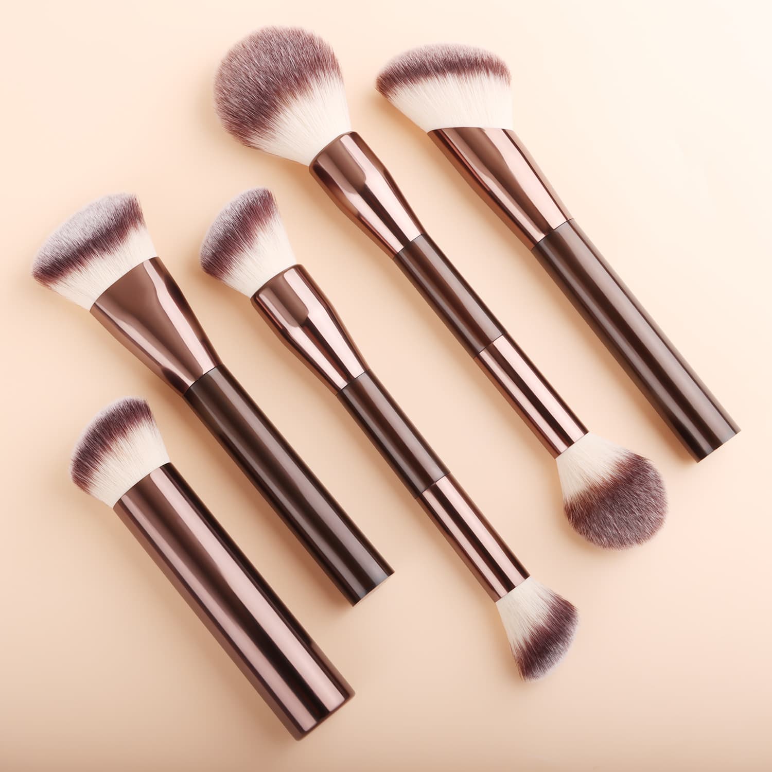 5-Piece Makeup Brush Set with Dual-Ended Brushes, Including Powder Brush, Blush Brush, Foundation Brush, Contour Brush, and Multi-Functional Beauty Tools