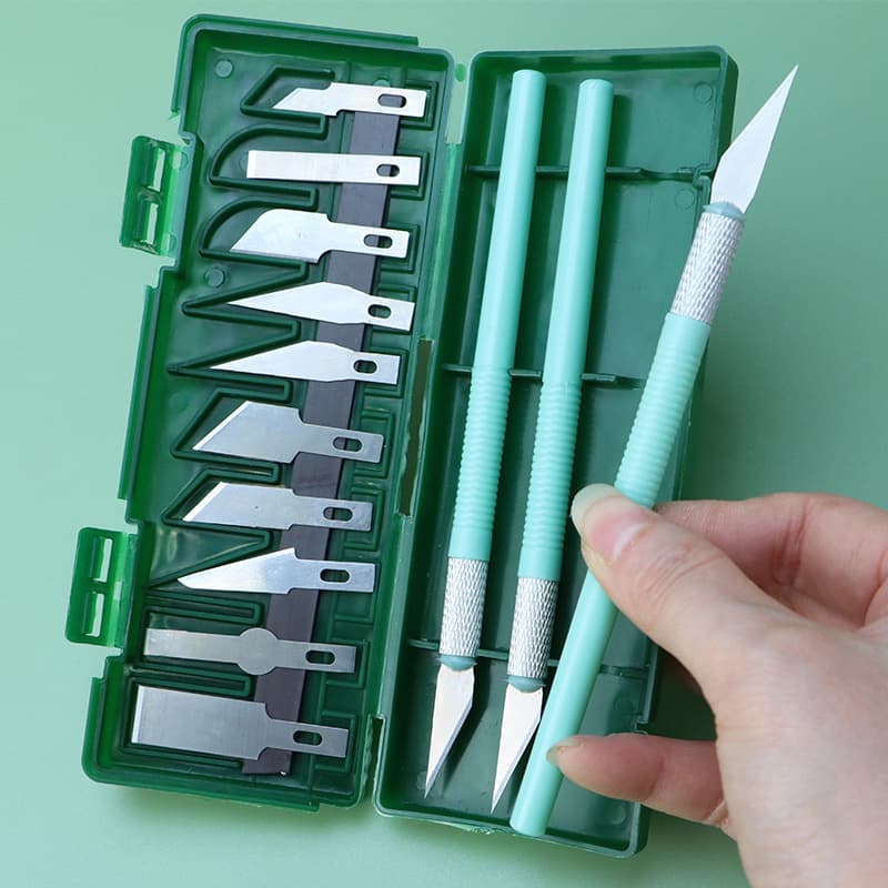 Journal Cutting Mat Set with Craft Knife, Carving Knife, Utility Knife, Mint Green Paper Cutting Mat, and Pointed Tweezers Tool