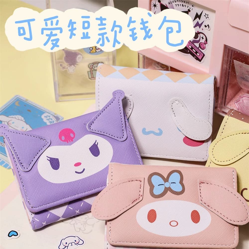 Cute big head three-fold snap wallet leather clip Kuro children and students multi-card buckle multi-functional coin purse