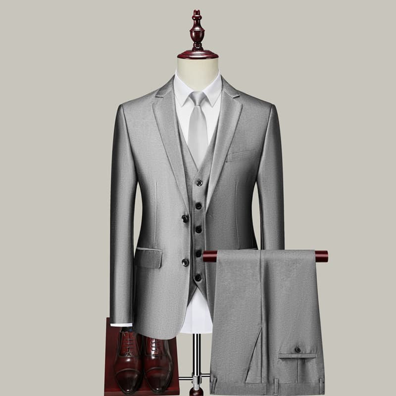 Silver Gray Glossy Suit Set Men's Korean Slim Fit Three-Piece Best Man Groom Wedding Dress Business Formal Wear