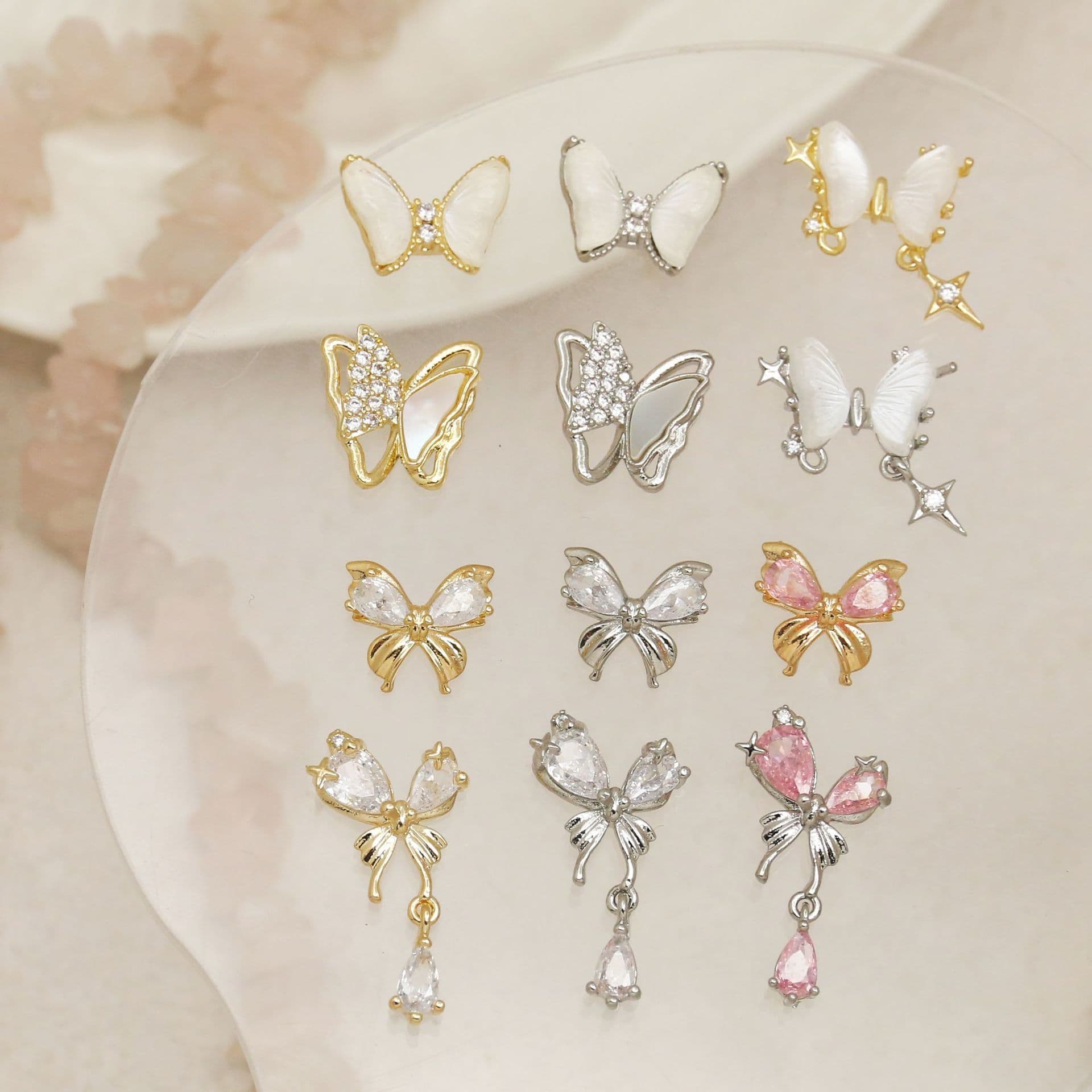 Copper Inlaid Zirconium Material Jade Texture Butterfly Nail Art Jewelry Nail Stickers Mother-Of-Pearl Butterfly Pendant Nail Decoration
