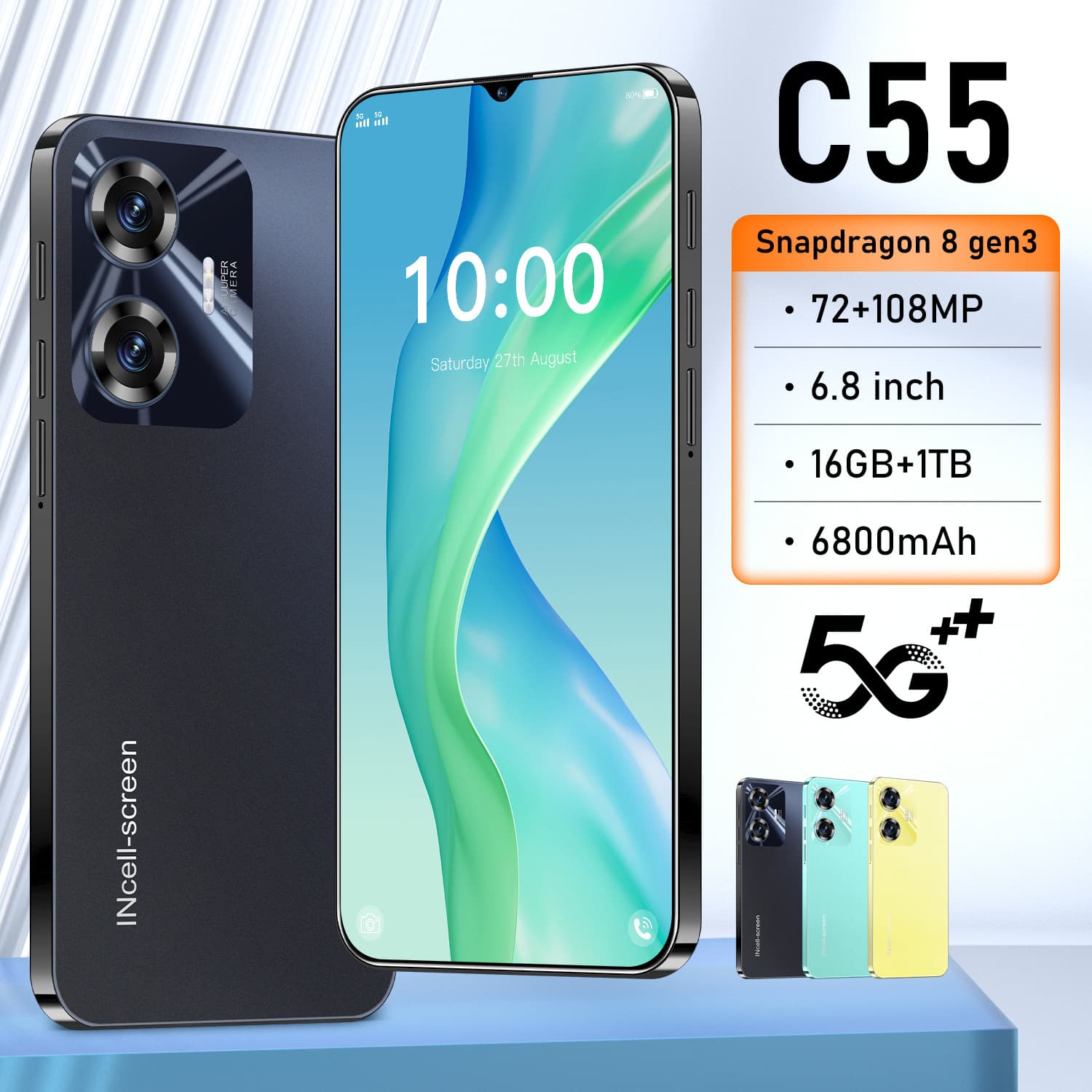 Cross-border mobile phone C55 6.8incell screen 4G full Netcom 2+16GB smartphone Android mobile phone factory