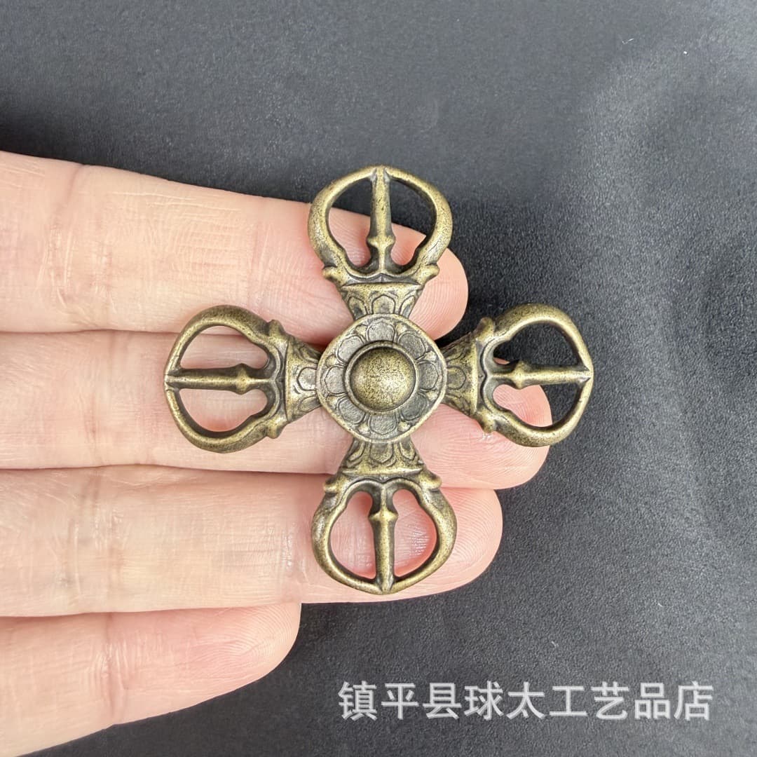 Antique Vajra Pestle Brass Ornament, Retro Cross Vajra Kila Handpiece, Aged Tibetan Home Craft