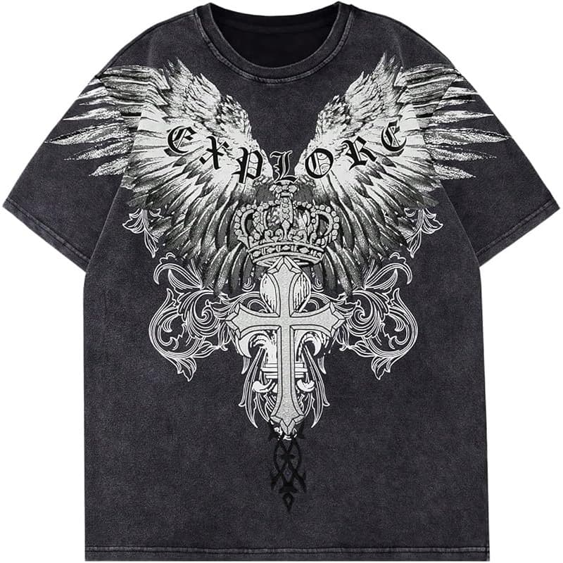 Pure Cotton Distressed European Size Men's Graphic Oversized Short Sleeve Tee Shirt