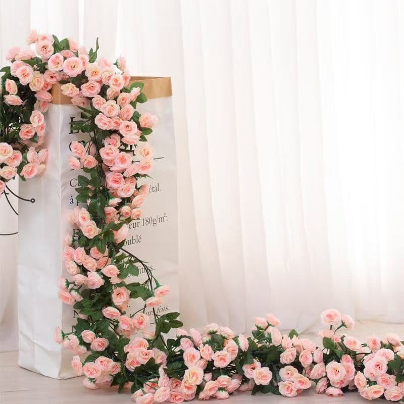 Artificial Rose Vine Fake Flower Vine for Living Room Air Conditioning Pipe Cover Decoration Ceiling Vine Plastic Plant Wrapping