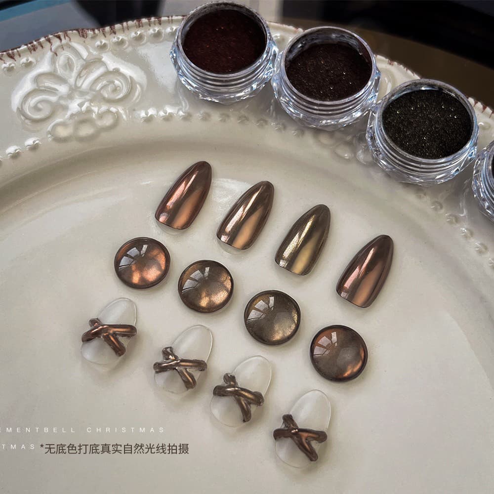 Popular Mirror Chrome Powder Nail Art, Vintage Flattering Earth Tone Chrome Powder, High-Shine Easy-Apply Fine Texture