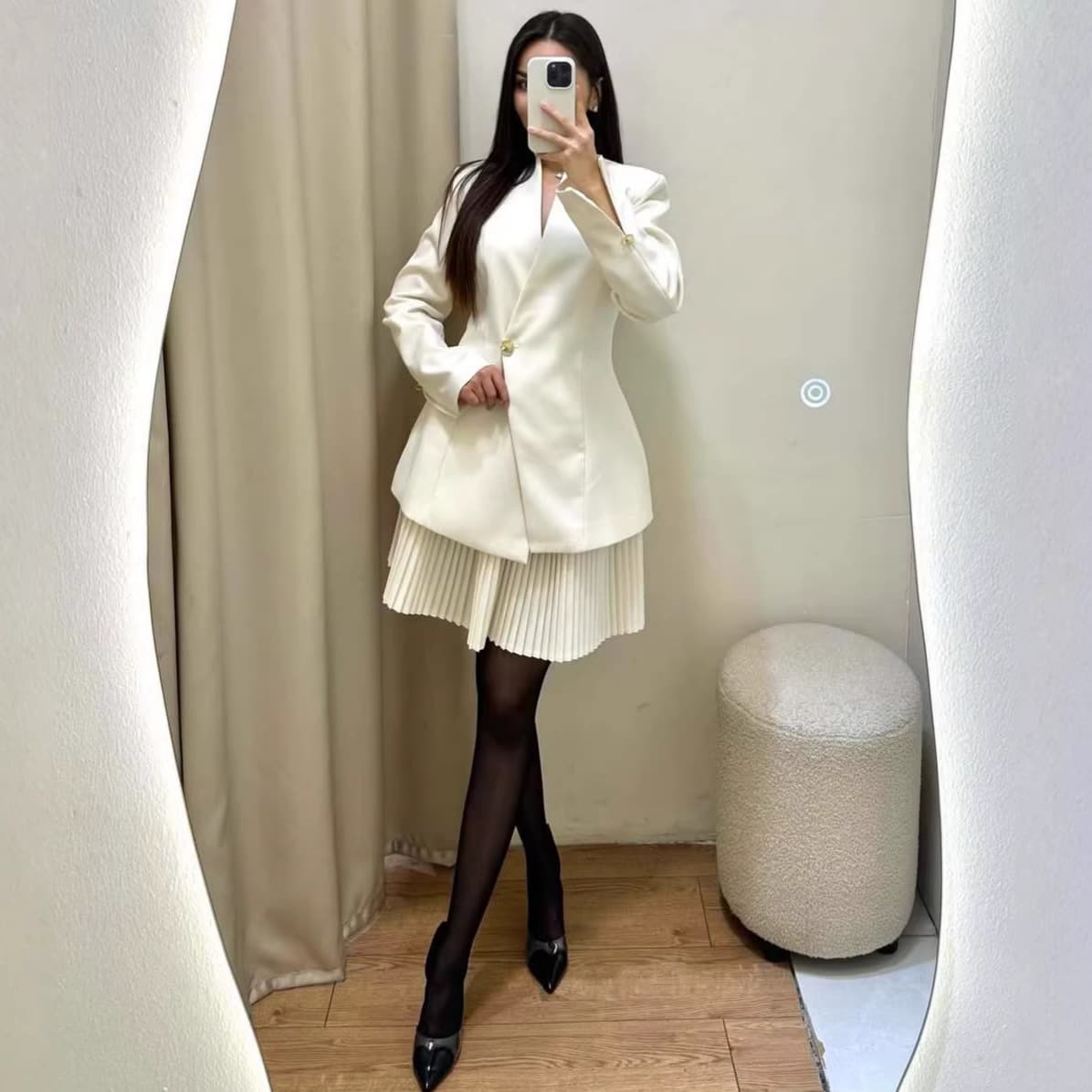 Amazon Cross-Border 2025 Fall New Stylish Commuter Professional Blazer Button Jacket Long Sleeve Sharp Pleated Skirt