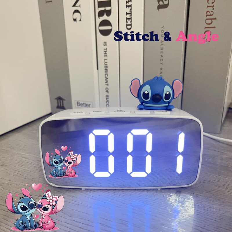 New Cartoon Stitch Mirror Digital LED Alarm Clock Multifunctional Desktop Silent Student Smart Small Alarm Clock