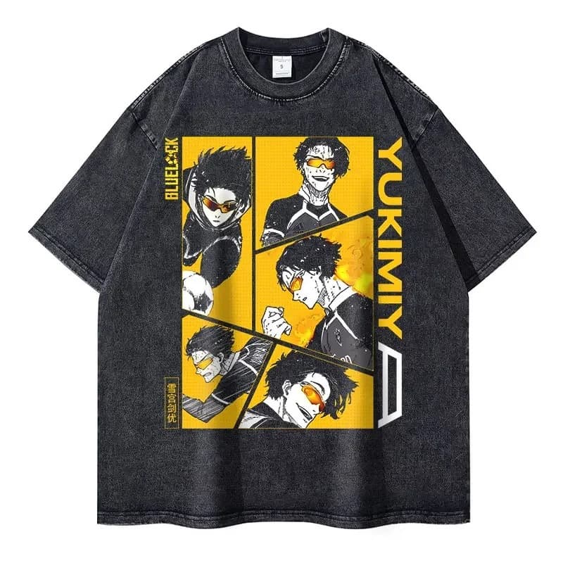 2025 Oversized Isagi T-Shirt Lock Blue New Yoic Washed Foreign Trade Anime Station Independent Retro