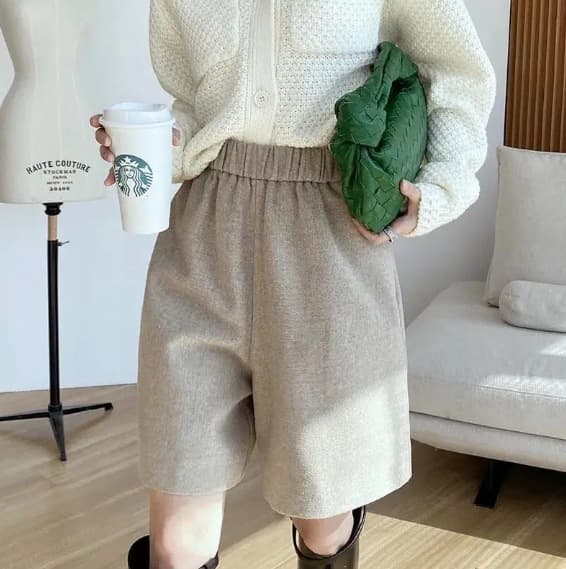 High-End Elegant Elastic High-Waisted Wool Wide-Leg Pants for Women, Spring/Autumn New Straight-Leg Loose Slim-Fit Mid-Length Pants