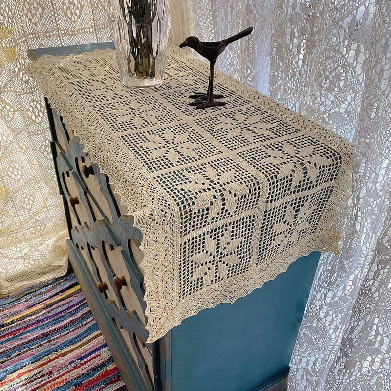 French Retro Country Cotton Crochet Hollow Lace Dining Table Coffee Table Cabinet Decoration Cover Cloth Table Runner