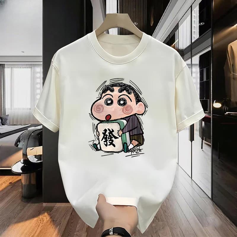 Men's short-sleeved T-shirts for men, versatile men's trendy tops, graffiti print, versatile clothing