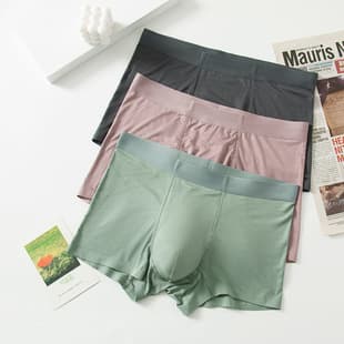 50s New Bamboo Fiber Solid Color Seamless Men's Underwear Mid Rise Breathable Boxer Briefs Men's Underwear Wholesale
